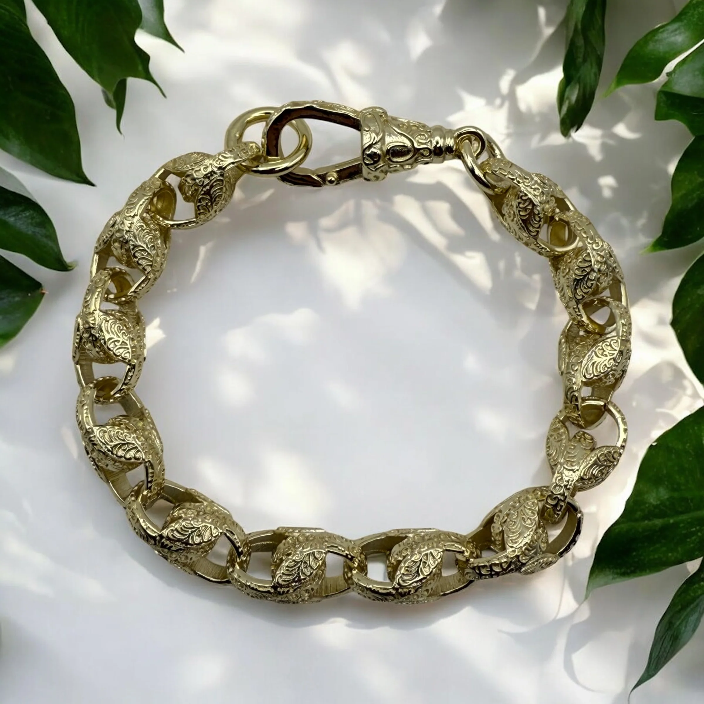 9MM GOLD PATTERNED TULIP CHAIN & BRACELET SET – FULLY WELDED, ALBERT CLASP - Image 3