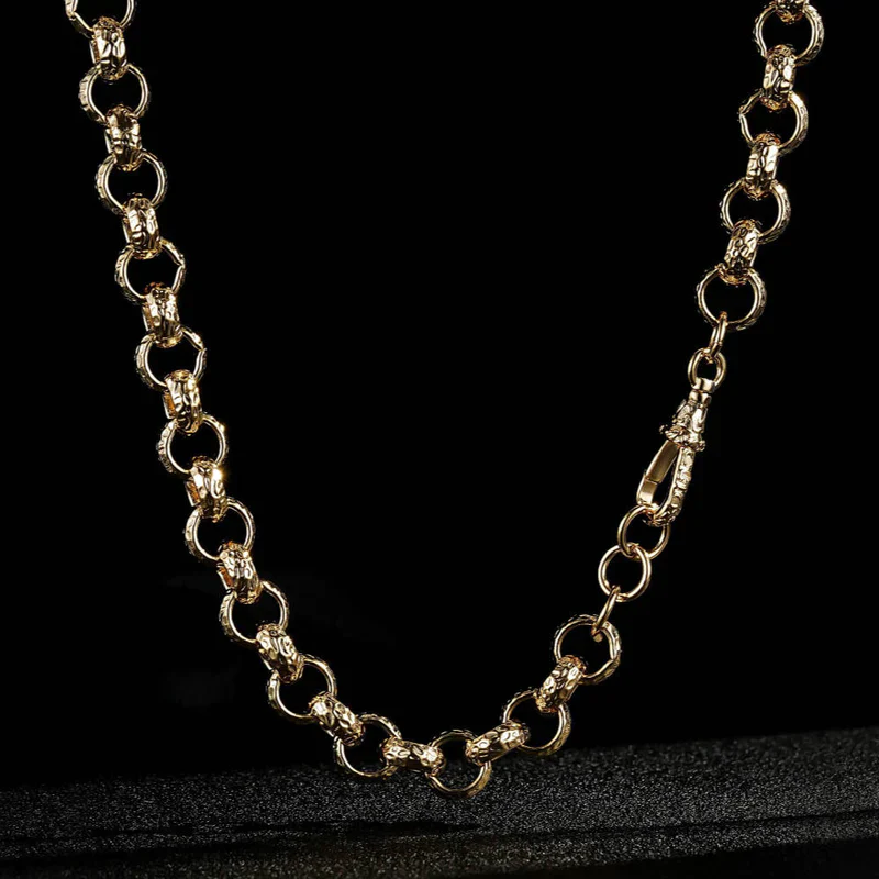 LUXURY GOLD 12MM DIAMOND CUT PATTERN BELCHER CHAIN AND BRACELET WITH ALBERT CLASP SET - Image 4