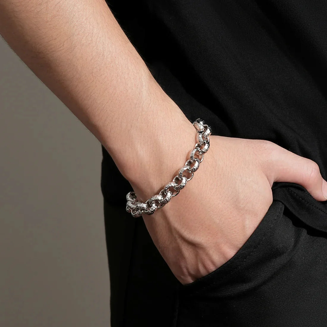 NEW 12MM DIAMOND-PATTERNED BELCHER BRACELET WITH ALBERT CLASP – PREMIUM SILVER-FILLED - Image 4